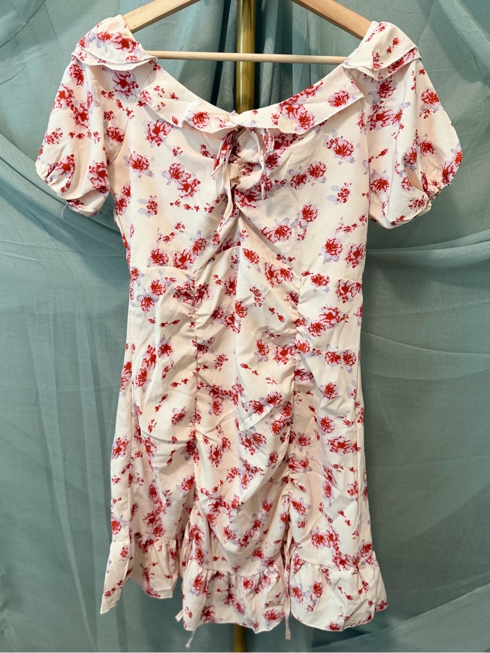 Moonsea Pink Floral Ruched Mini Dress